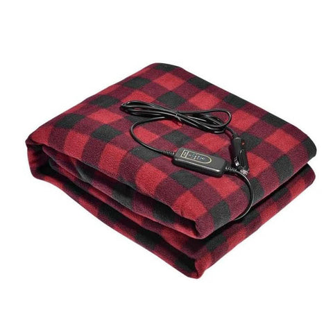 Amazingforless Heated Car Blanket 12V Electric Fleece Travel Blankets for car With 3 Heat Level & Timer(Red Plaid)
