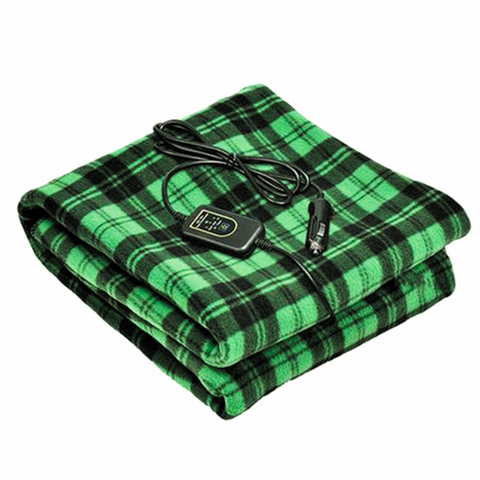 Amazingforless (6 Colors) Electric 12V Heated Fleece Car Plaid Blanket With Controller For Timer & Heat Levels Travel Blanket