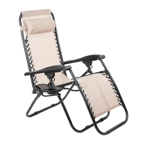 AmazingForLess Zero Gravity Chair Outdoor Lounge Chairs Adjustable Mesh Recline Chair with Pillow and Cup Holder,Beige