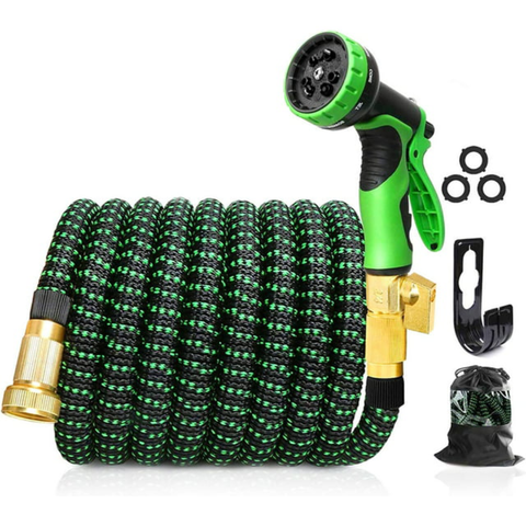 Expandable Water Garden Hose 50ft Upgraded Leakproof Lightweight No-Kink Garden Hose Flexible Expanding Water Hose(Black Green/Black)
