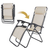 AmazingForLess Zero Gravity Chair Outdoor Lounge Chairs Adjustable Mesh Recline Chair with Pillow and Cup Holder,Beige