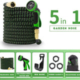 Expandable Water Garden Hose 25ft Expanding Flexible Water Garden Hoses with 8 Setting-Spray Nozzle(Black Green)