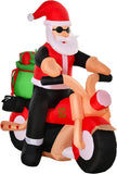 6ft Christmas Inflatable Santa Claus Riding A Motorcycle with Toy Bag Outdoor Blow-Up Yard Decoration with LED Lights Display