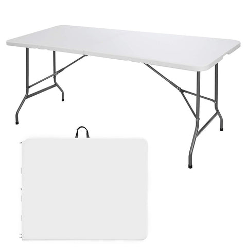 8FT Folding Table Indoor Outdoor Heavy Duty Portable Folding Plastic Dining Table w/Handle, Lock for Picnic, Party, Camping