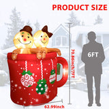 6FT Christmas Inflatable Gingerbread In A Cup with LED Lights Outdoor Yard Garden