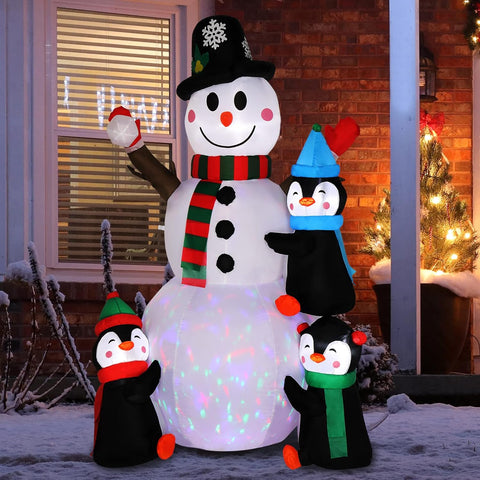 6ft Christmas Inflatable Snowman and Penguins  LED Lights Blow Up Yard Decoration