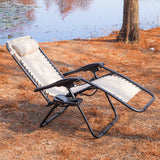 AmazingForLess Zero Gravity Chair Outdoor Lounge Chairs Adjustable Mesh Recline Chair with Pillow and Cup Holder,Beige