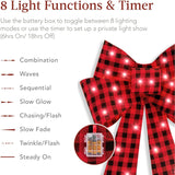 Set of 3 Bows Pre-Lit Christmas Bow Decoration, Indoor/Outdoor LED Holiday Décor w/ 30 Lights, Outdoor Battery Box, Timer, 8 Light Functions