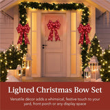 Set of 3 Bows Pre-Lit Christmas Bow Decoration, Indoor/Outdoor LED Holiday Décor w/ 30 Lights, Outdoor Battery Box, Timer, 8 Light Functions