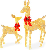 2-Piece Lighted Christmas Deer Family, Outdoor Yard Decoration Set with 210 LED Lights, Stakes, Zip Ties