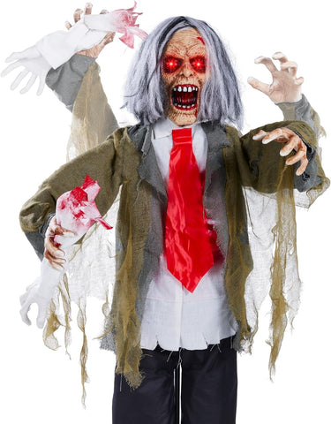 Rotten Ronnie Standing Animatronic Zombie Scary Halloween Prop w/Pre-Reco