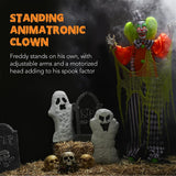 Funhouse Freddy The Motion Activated Animatronic Killer Clown Halloween Prop w/Pre-Recorded Lines, Light-Up Eyes, Moving Arms & Head