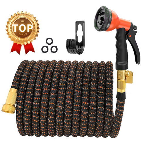 SUNDAN Expandable Water Hose Upgraded Leakproof Lightweight No-Kink Garden Hose Flexible Expanding Water Hose(Black/Orange)