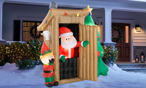 6ft Christmas LED Animated Inflatable Santa In Outhouse