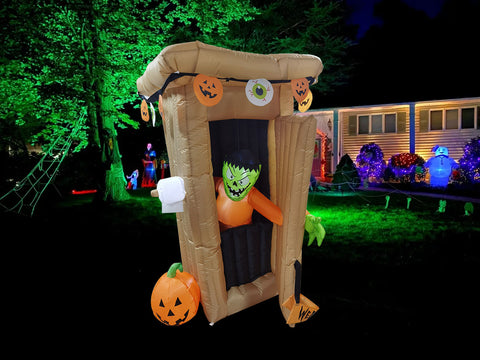 6ft Halloween Animated LED Inflatable Spooky Outhouse With Monster