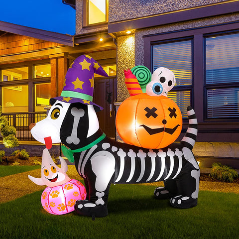 5ft Halloween LED Inflatable Skeleton Dog & Treats