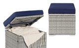 Set of 2 Wicker Ottomans, Multipurpose Outdoor Furniture for Patio, Backyard, Additional Seating, Side Tables w/Removable Weather-Resistant Cushions