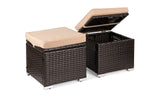 Set of 2 Wicker Ottomans, Multipurpose Outdoor Furniture for Patio, Backyard, Additional Seating, Side Tables w/Removable Weather-Resistant Cushions