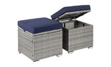 Set of 2 Wicker Ottomans, Multipurpose Outdoor Furniture for Patio, Backyard, Additional Seating, Side Tables w/Removable Weather-Resistant Cushions