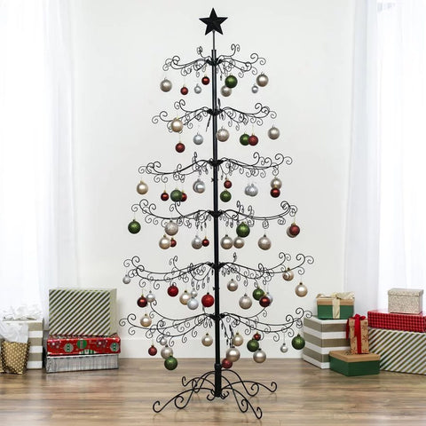 Wrought Iron Ornament Display Christmas Tree w/Easy Assembly and Stand