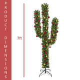 7ft Pre-Lit Artificial Cactus Christmas Tree with Sturdy Metal Stand
