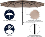 15x9ft Large Double-Sided Rectangular Outdoor Aluminum Twin Patio Market Umbrella w/Crank and Wind Vents