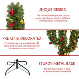 7ft Pre-Lit Artificial Cactus Christmas Tree with Sturdy Metal Stand