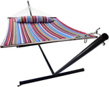 12 Feet Hammock with Stand & Spreader Bars and Detachable Pillow, Heavy Duty, 450 Pound Capacity, Accommodates 2 People, Perfect for Indoor/Outdoor Patio, Deck, Yard