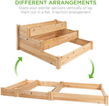 3-Tier Fir Wood Raised Garden Bed Planter Kit for Plants, Herbs, Vegetables, Outdoor Gardening w/Stackable & Flat Arrangement