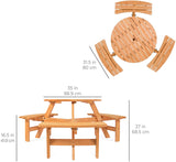 6-Person Circular Outdoor Wooden Picnic Table w/ 3 Built-in Benches