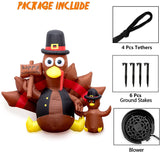 6ft Inflatable Turkey Thanksgiving Decoration w/ Built-in LED Lights