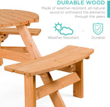 6-Person Circular Outdoor Wooden Picnic Table w/ 3 Built-in Benches