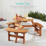 6-Person Circular Outdoor Wooden Picnic Table w/ 3 Built-in Benches