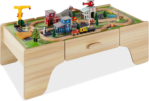 35-Piece Wooden Reversible Train Table Playset