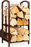 5-Piece Indoor Outdoor Wrought Iron Firewood Log Storage Rack Holder Tools Set