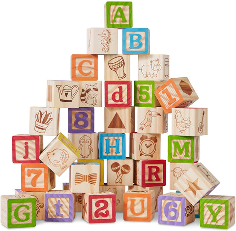40-Piece Kids Wooden ABC Block Set for Toddlers w/ Carrying Case