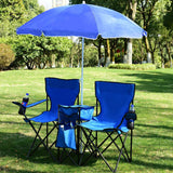 Portable Folding Double Chair with Umbrella & Table Cooler