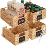 Set of 4 9x12in Woven Water Hyacinth Pantry Baskets Kitchen Organizers w/Chalkboard Label