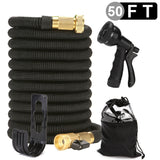 50 Foot Expandable Garden Hose, Upgraded Leakproof Lightweight No-Kink Water Hose, Flexible Water Hose with Triple Layered Latex Core, 3/4"Solid Brass Fittings, with Spray Nozzle, Bag & Holder