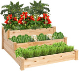 3-Tier Fir Wood Raised Garden Bed Planter Kit for Plants, Herbs, Vegetables, Outdoor Gardening w/Stackable & Flat Arrangement