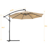 10ft Solar LED Offset Hanging Outdoor Market Patio Umbrella w/ Easy Tilt Adjustment