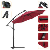 10ft Solar LED Offset Hanging Outdoor Market Patio Umbrella w/ Easy Tilt Adjustment