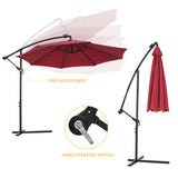 10ft Solar LED Offset Hanging Outdoor Market Patio Umbrella w/ Easy Tilt Adjustment