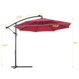 10ft Solar LED Offset Hanging Outdoor Market Patio Umbrella w/ Easy Tilt Adjustment