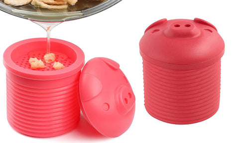 Silicone Pig Bacon Grease Holder Container with Mesh Strainer Dust-Proof Lid