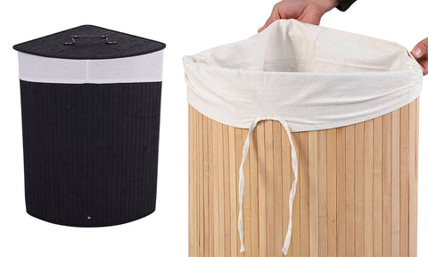 Bamboo Corner Laundry Hamper with Lid