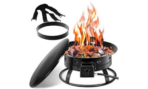 19in Outdoor Portable Propane Gas Fire Pit 58,000 BTU w/ Cover, Carry Kit, Lava Rocks & Tank Stabilizer Ring