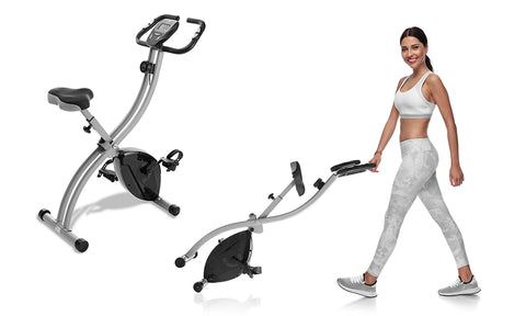 Folding Stationary Upright Indoor Cycling Exercise Bike with LCD Monitor