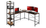 L-Shaped Corner Computer Desk w/Multifunctional 5-Tier Bookshelves