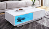 Modern High Gloss LED Coffee Table with 2 Drawers